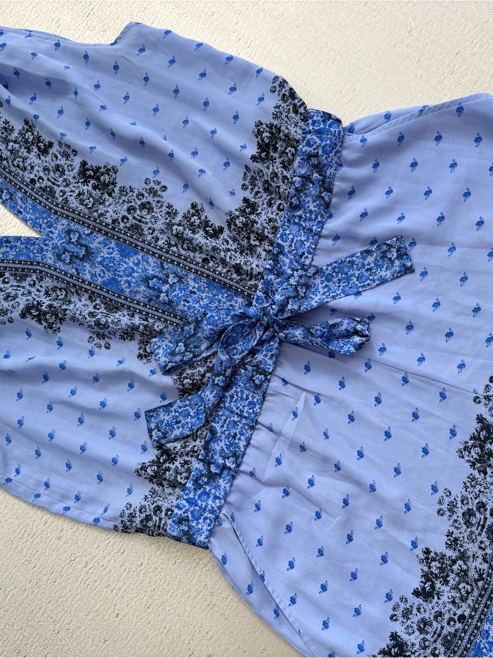 Blue Floral Tie-Waist Romper